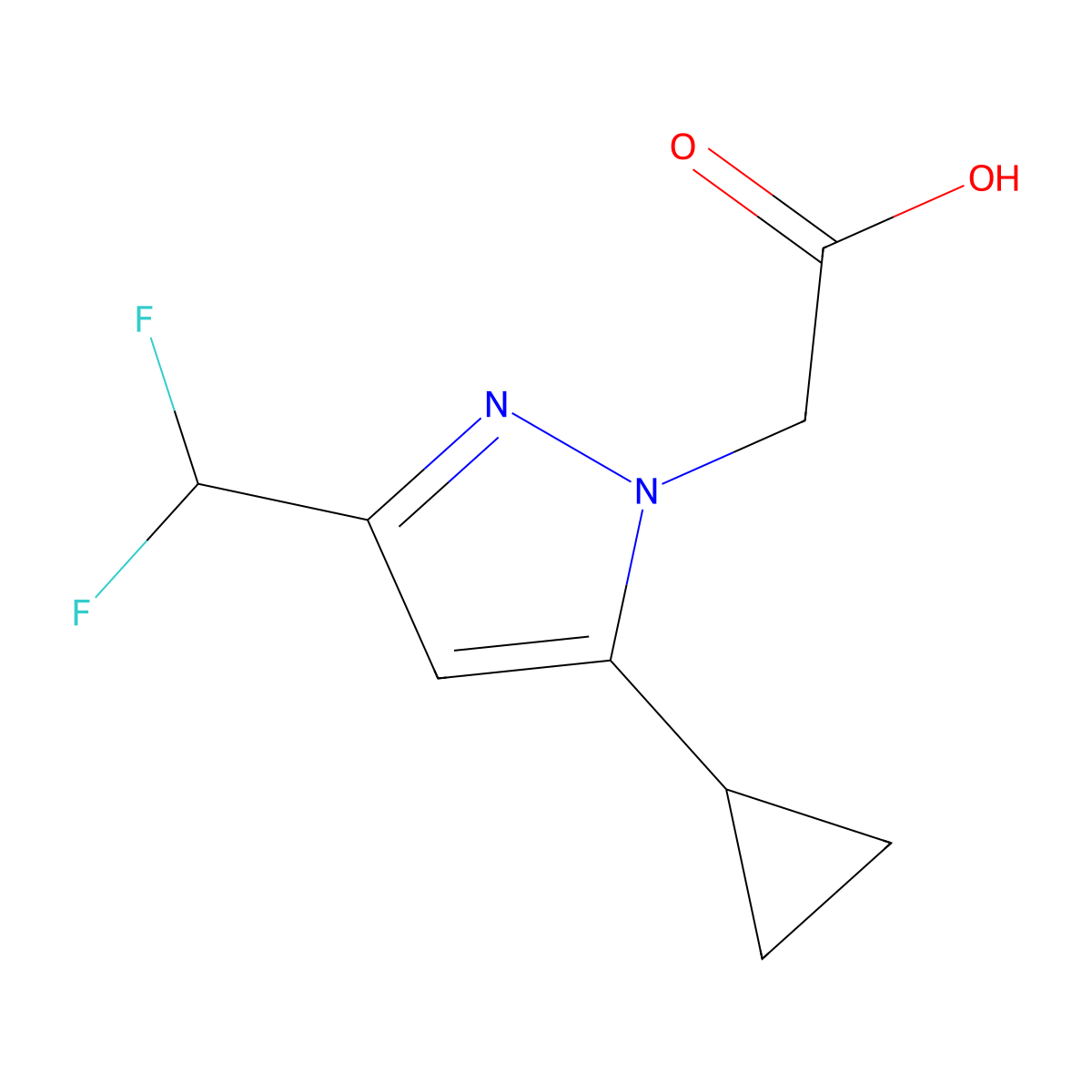 2-[5-cyclopropyl-3-(difluoromethyl)-1H-pyrazol-1-yl]acetic acid molecular structure, CAS 1002032-66-7