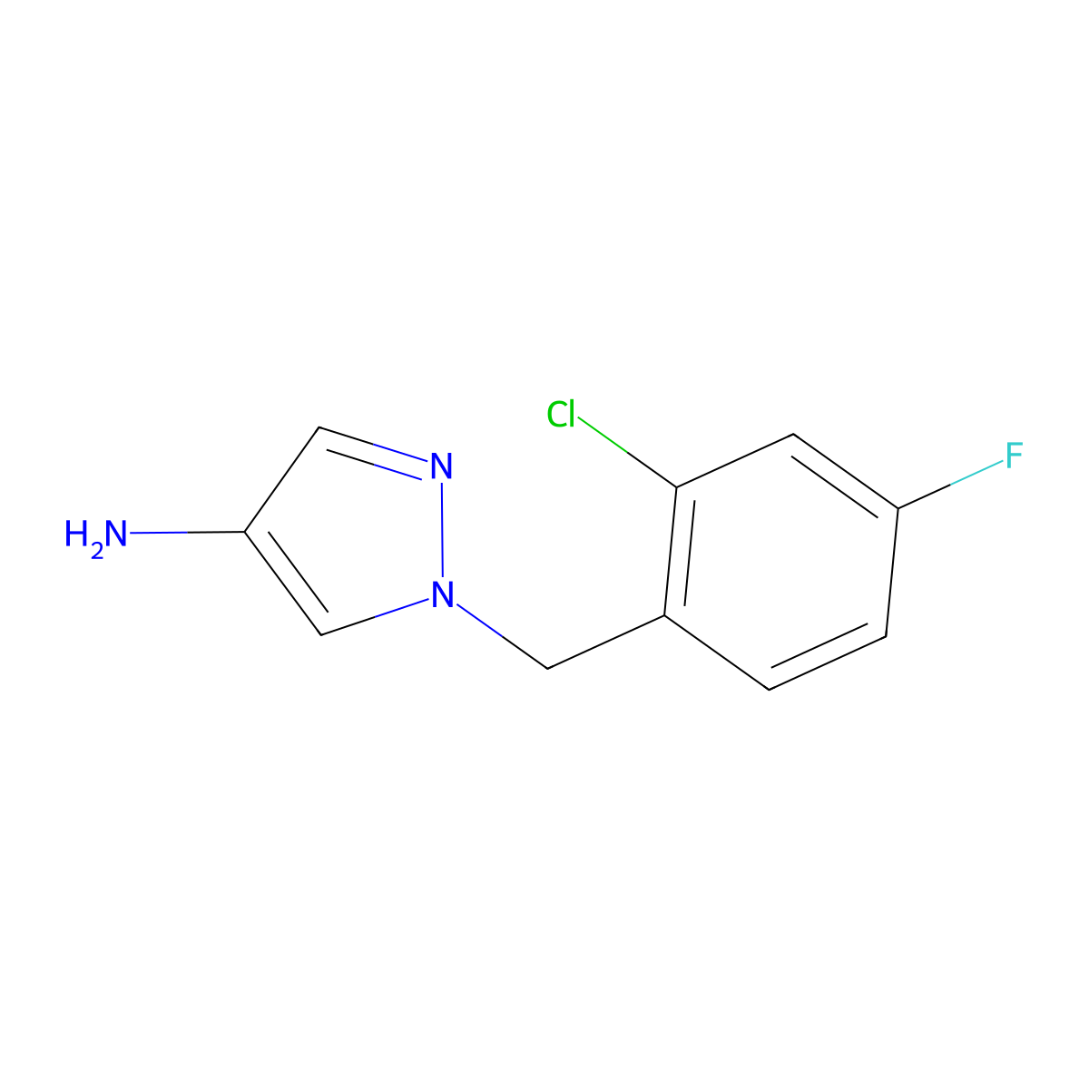 1-(2-chloro-4-fluorobenzyl)-1H-pyrazol-4-amine molecular structure, CAS 1002033-29-5