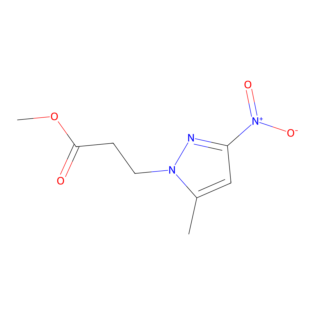 methyl 3-(5-methyl-3-nitro-1H-pyrazol-1-yl)propanoate molecular structure, CAS 1002033-58-0