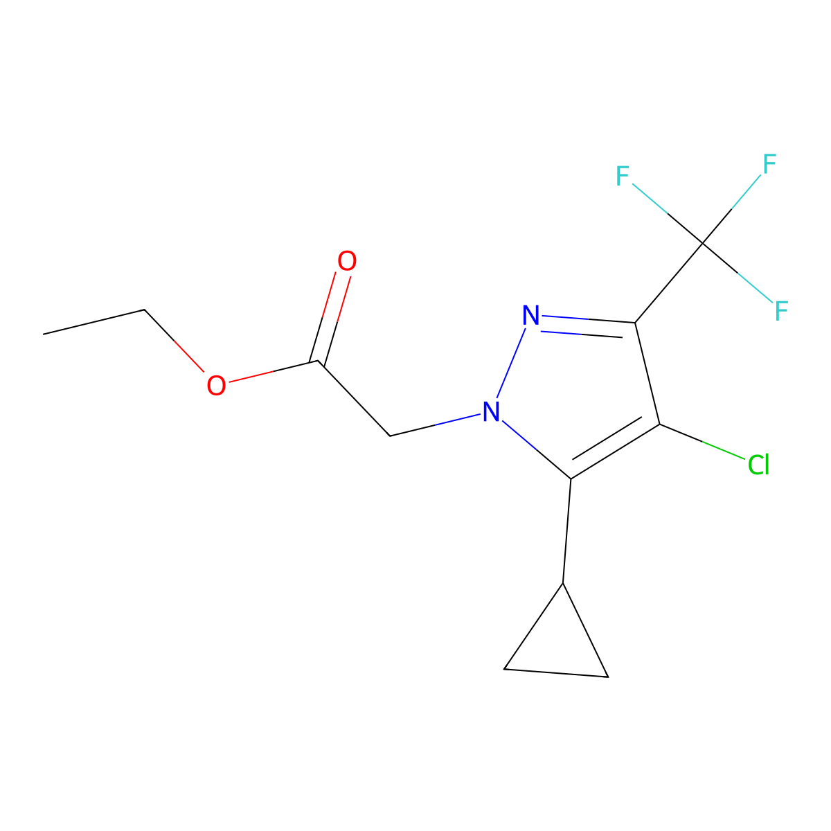 ethyl [4-chloro-5-cyclopropyl-3-(trifluoromethyl)-1H-pyrazol-1-yl]acetate molecular structure, CAS 1002033-65-9