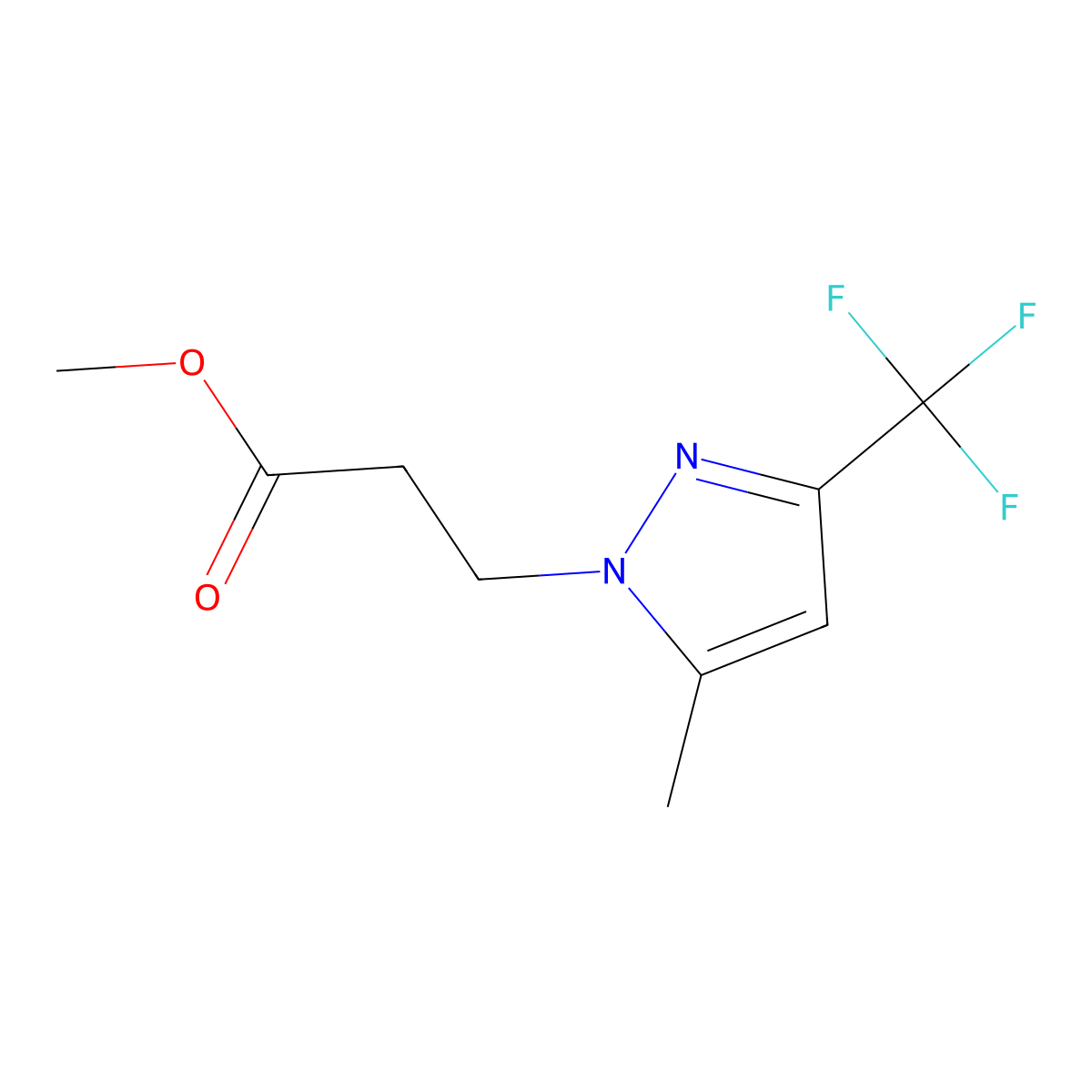 Methyl 3-(5-methyl-3-(trifluoromethyl)-1H-pyrazol-1-yl)propanoate molecular structure, CAS 1002033-72-8