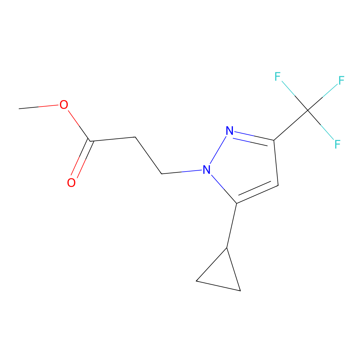methyl 3-[5-cyclopropyl-3-(trifluoromethyl)-1H-pyrazol-1-yl]propanoate molecular structure, CAS 1002033-74-0