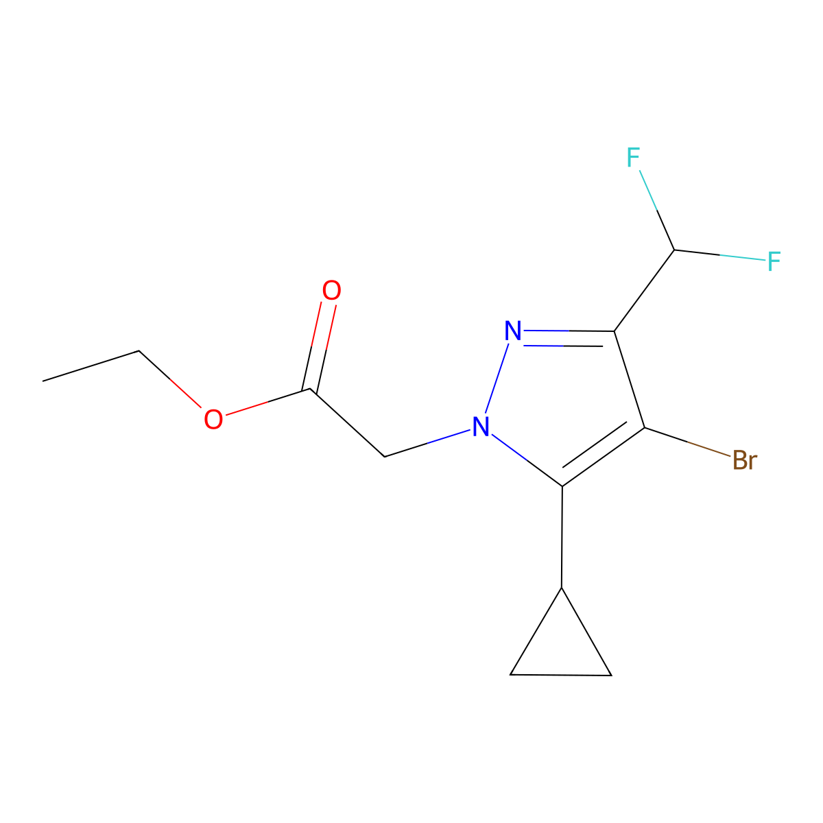 ethyl [4-bromo-5-cyclopropyl-3-(difluoromethyl)-1H-pyrazol-1-yl]acetate molecular structure, CAS 1002033-75-1