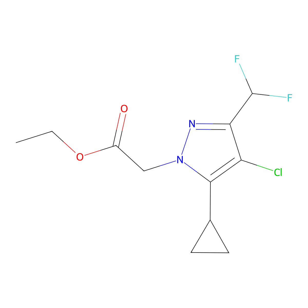 Ethyl 2-(4-Chloro-5-cyclopropyl-3-(difluoromethyl)-1H-pyrazol-1-yl)acetate molecular structure, CAS 1002033-85-3