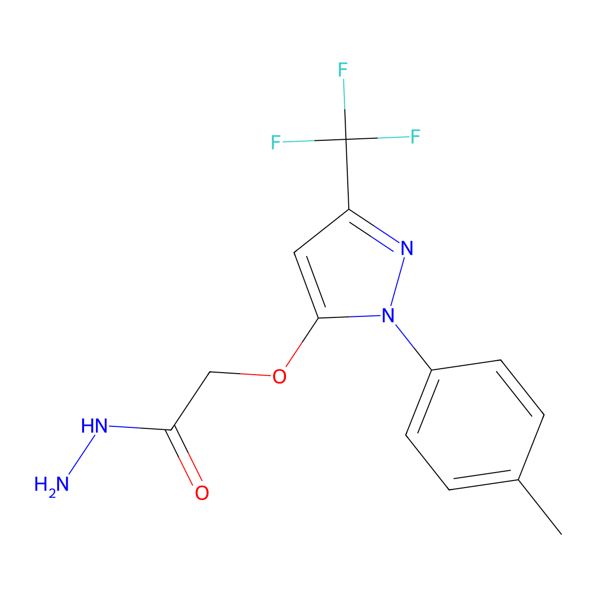2-{[1-(4-methylphenyl)-3-(trifluoromethyl)-1H-pyrazol-5-yl]oxy}acetohydrazide molecular structure, CAS 1002034-07-2