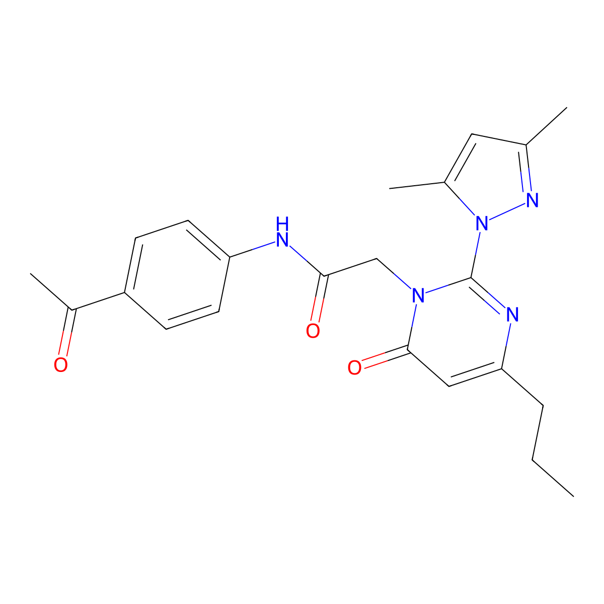 N-(4-acetylphenyl)-2-(2-(3,5-dimethyl-1H-pyrazol-1-yl)-6-oxo-4-propylpyrimidin-1(6H)-yl)acetamide molecular structure, CAS 1002041-39-5