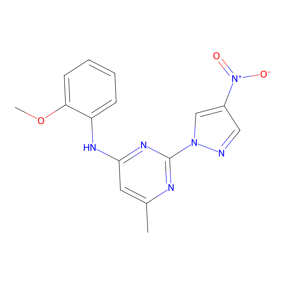 N-(2-methoxyphenyl)-6-methyl-2-(4-nitro-1H-pyrazol-1-yl)pyrimidin-4-amine molecular structure, CAS 1002041-58-8
