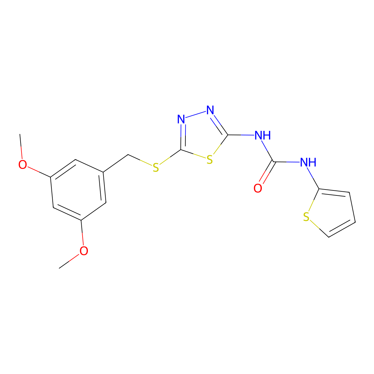 1-(5-((3,5-Dimethoxybenzyl)thio)-1,3,4-thiadiazol-2-yl)-3-(thiophen-2-yl)urea molecular structure, CAS 1002041-65-7