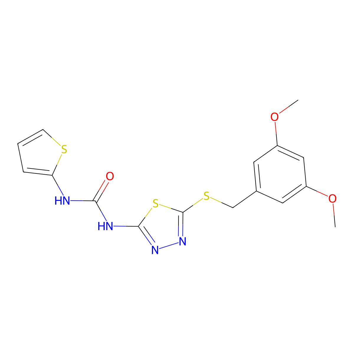 1-(5-((3,5-Dimethoxybenzyl)thio)-1,3,4-thiadiazol-2-yl)-3-(thiophen-2-yl)urea molecular structure, CAS 1002041-65-7