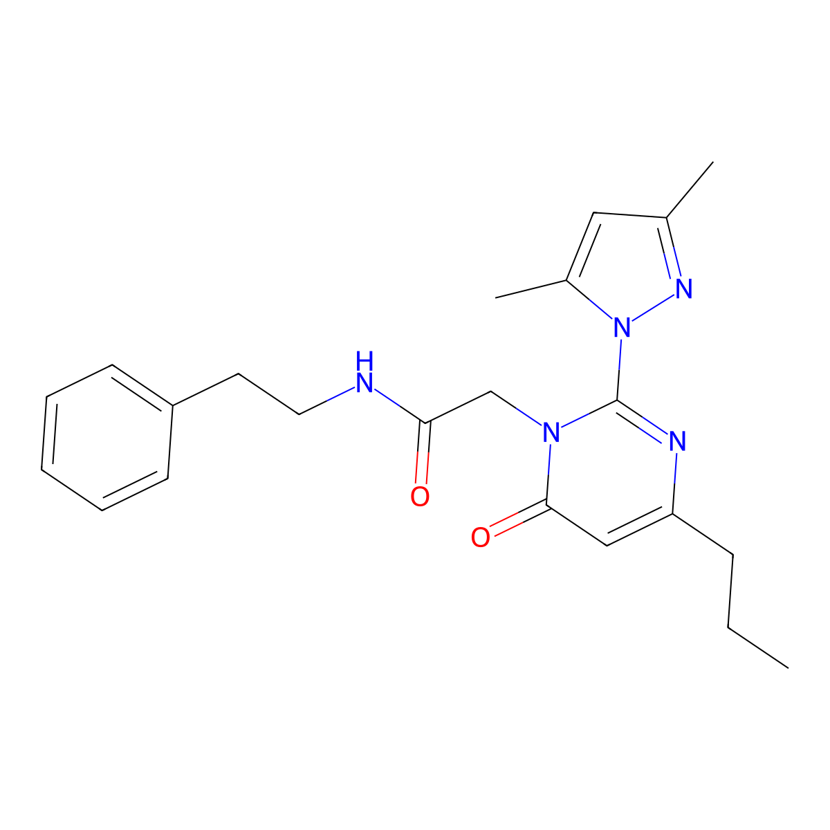 2-(2-(3,5-dimethyl-1H-pyrazol-1-yl)-6-oxo-4-propylpyrimidin-1(6H)-yl)-N-phenethylacetamide molecular structure, CAS 1002042-78-5
