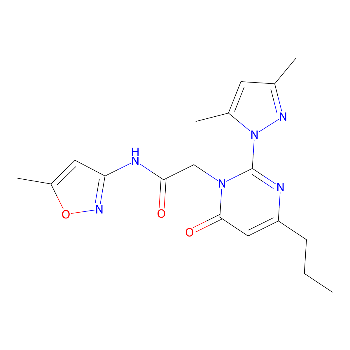 2-(2-(3,5-dimethyl-1H-pyrazol-1-yl)-6-oxo-4-propylpyrimidin-1(6H)-yl)-N-(5-methylisoxazol-3-yl)acetamide molecular structure, CAS 1002042-92-3