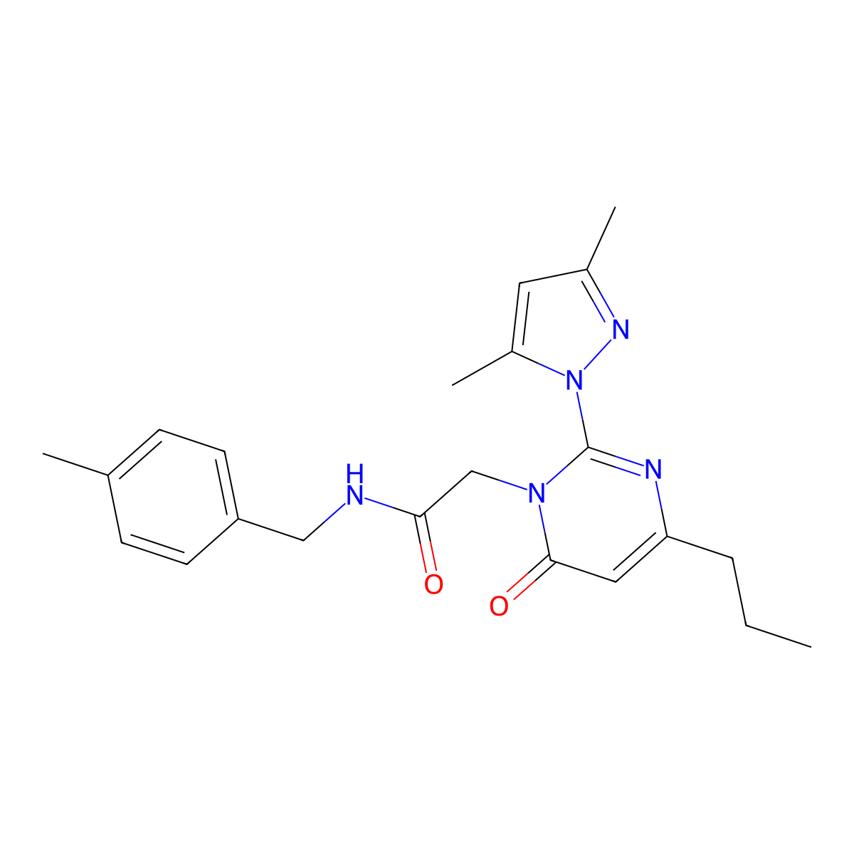 2-(2-(3,5-dimethyl-1H-pyrazol-1-yl)-6-oxo-4-propylpyrimidin-1(6H)-yl)-N-(4-methylbenzyl)acetamide molecular structure, CAS 1002043-21-1