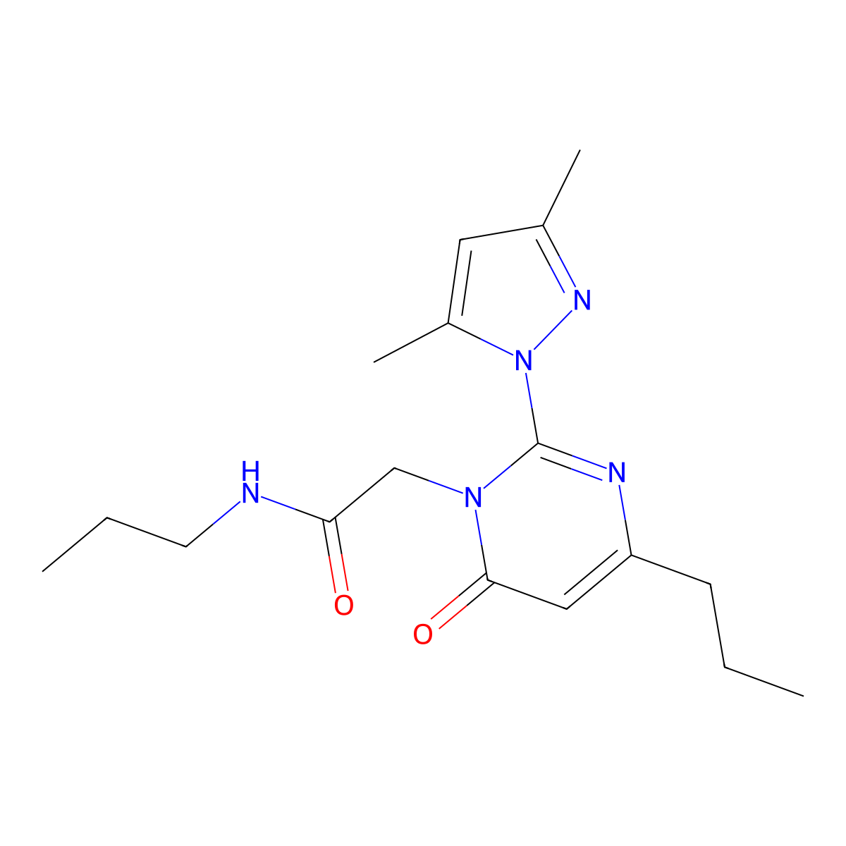 2-(2-(3,5-dimethyl-1H-pyrazol-1-yl)-6-oxo-4-propylpyrimidin-1(6H)-yl)-N-propylacetamide molecular structure, CAS 1002043-56-2