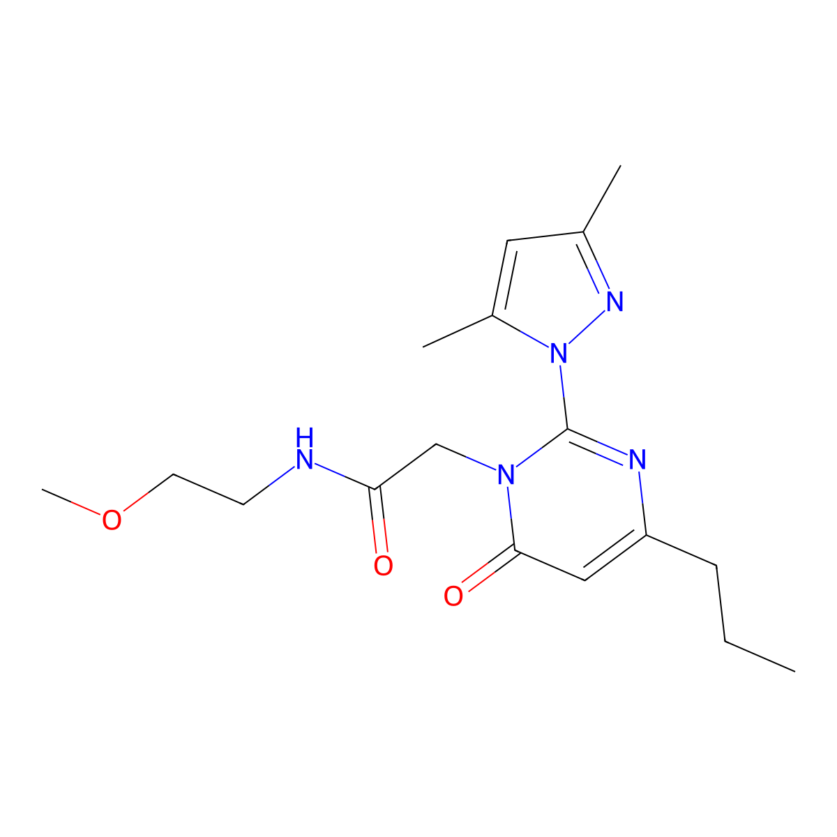 2-(2-(3,5-dimethyl-1H-pyrazol-1-yl)-6-oxo-4-propylpyrimidin-1(6H)-yl)-N-(2-methoxyethyl)acetamide molecular structure, CAS 1002043-69-7