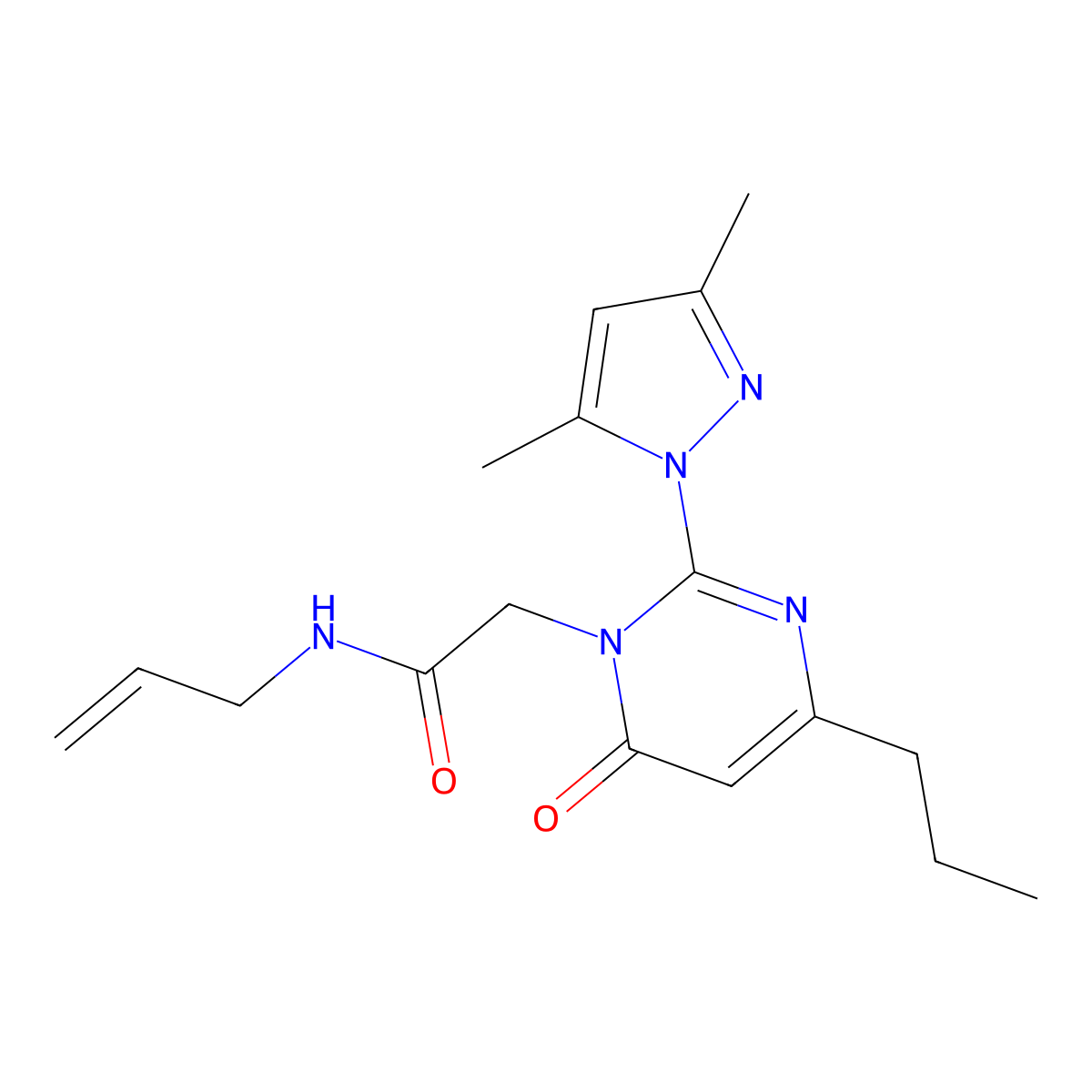 N-allyl-2-(2-(3,5-dimethyl-1H-pyrazol-1-yl)-6-oxo-4-propylpyrimidin-1(6H)-yl)acetamide molecular structure, CAS 1002043-84-6