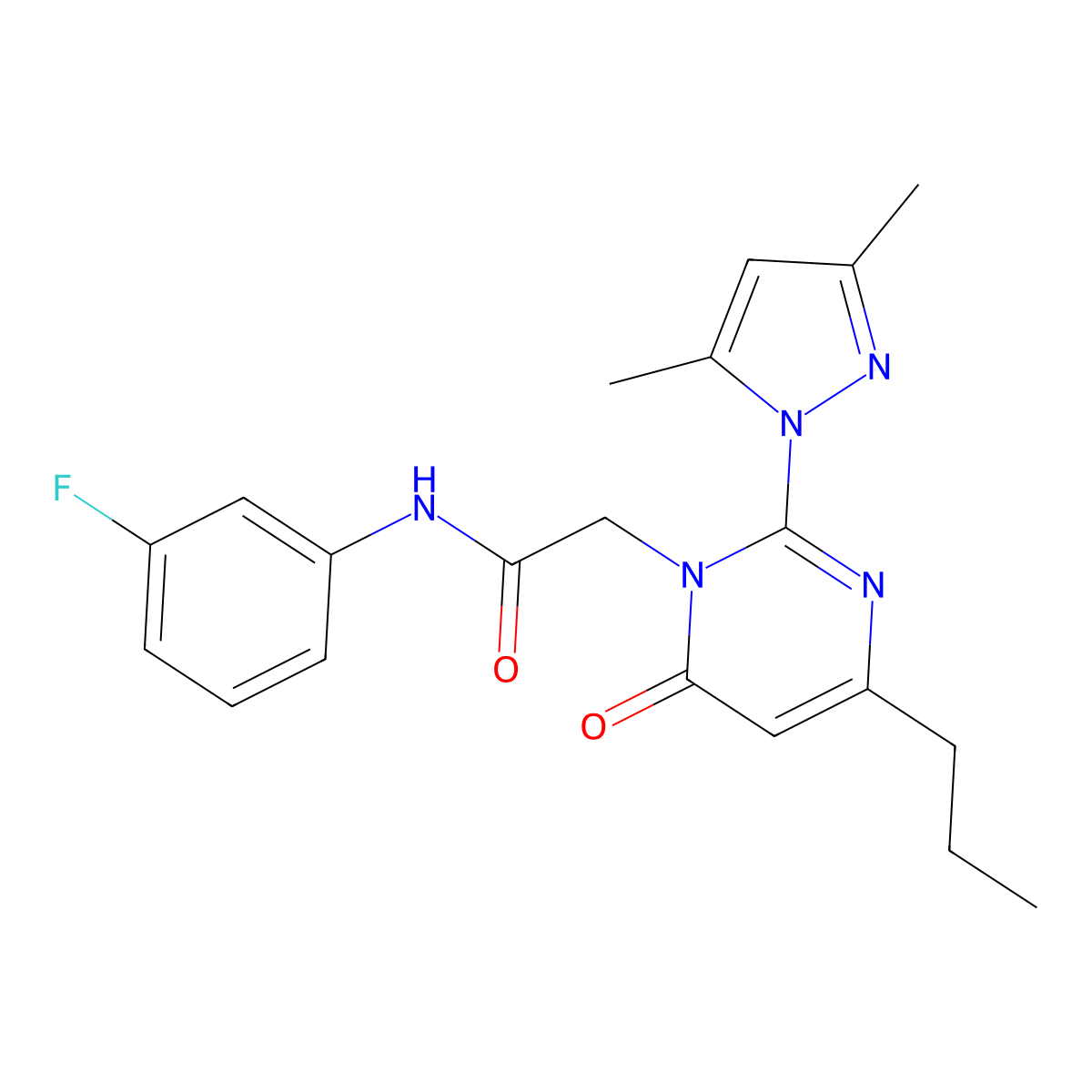 2-(2-(3,5-dimethyl-1H-pyrazol-1-yl)-6-oxo-4-propylpyrimidin-1(6H)-yl)-N-(3-fluorophenyl)acetamide molecular structure, CAS 1002043-94-8