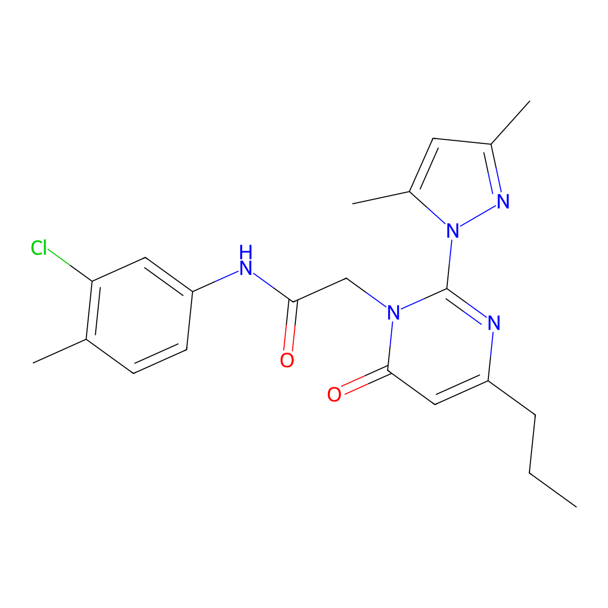 N-(3-chloro-4-methylphenyl)-2-(2-(3,5-dimethyl-1H-pyrazol-1-yl)-6-oxo-4-propylpyrimidin-1(6H)-yl)acetamide molecular structure, CAS 1002044-33-8