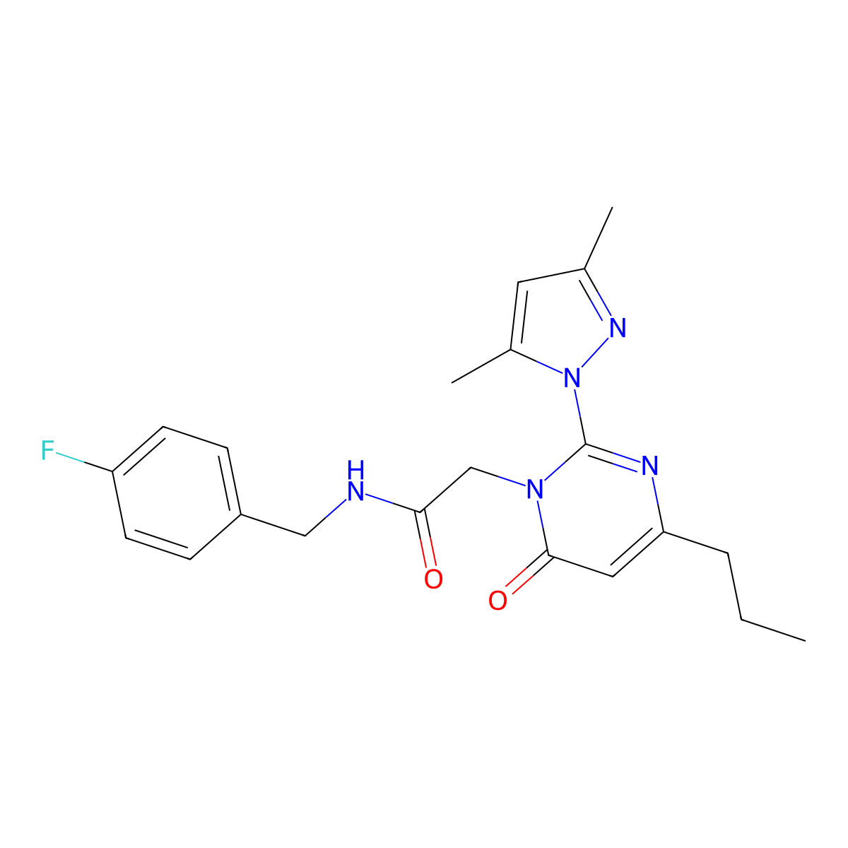 2-(2-(3,5-dimethyl-1H-pyrazol-1-yl)-6-oxo-4-propylpyrimidin-1(6H)-yl)-N-(4-fluorobenzyl)acetamide molecular structure, CAS 1002044-69-0