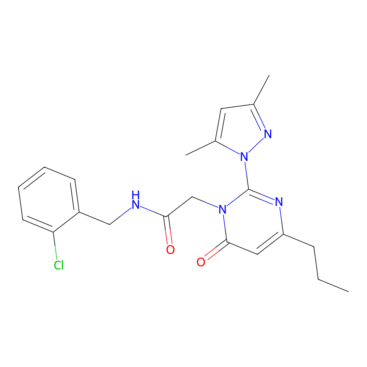 N-(2-chlorobenzyl)-2-(2-(3,5-dimethyl-1H-pyrazol-1-yl)-6-oxo-4-propylpyrimidin-1(6H)-yl)acetamide molecular structure, CAS 1002044-85-0