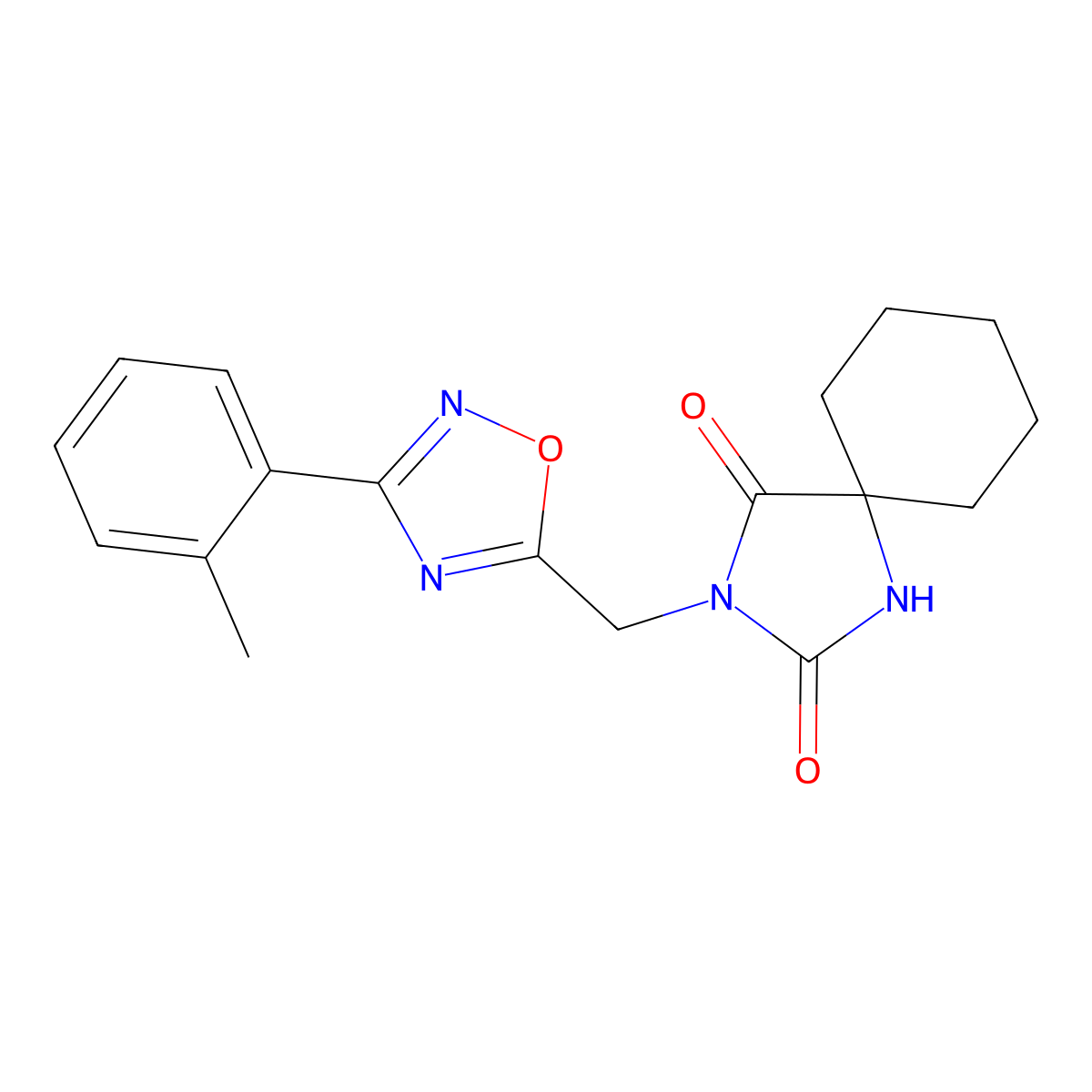 3-{[3-(2-Methylphenyl)-1,2,4-oxadiazol-5-yl]methyl}-1,3-diazaspiro[4.5]decane-2,4-dione molecular structure, CAS 1002072-66-3