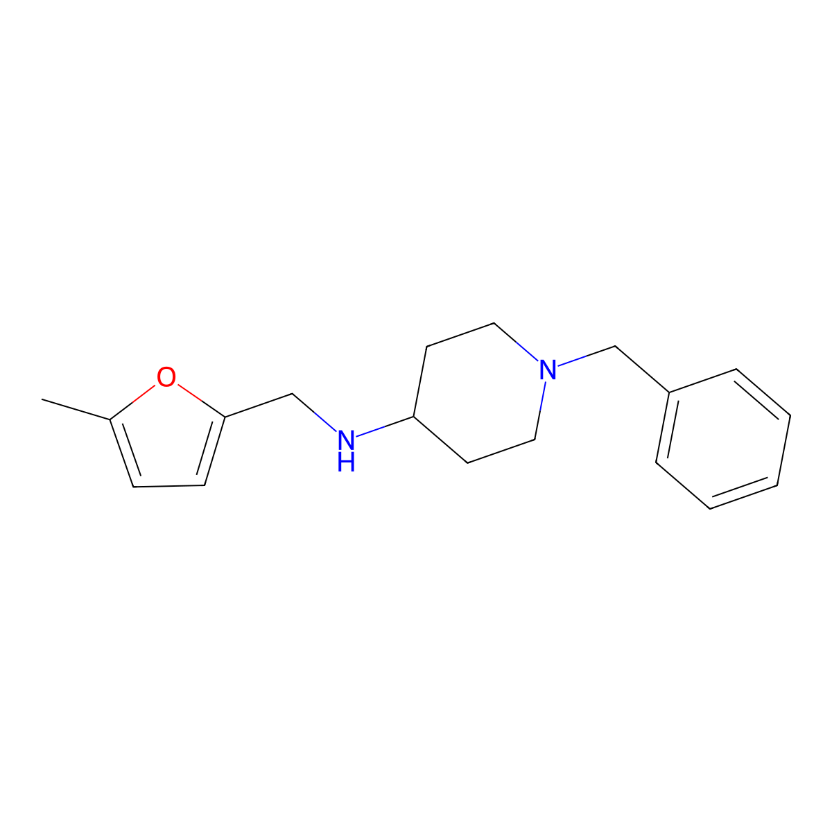 1-benzyl-N-[(5-methyl-2-furyl)methyl]piperidin-4-amine molecular structure, CAS 1002084-97-0