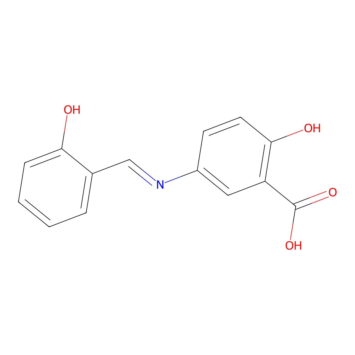 Benzoic acid, 2-hydroxy-5-[[(2-hydroxyphenyl)methylene]amino]- molecular structure, CAS 100211-96-9