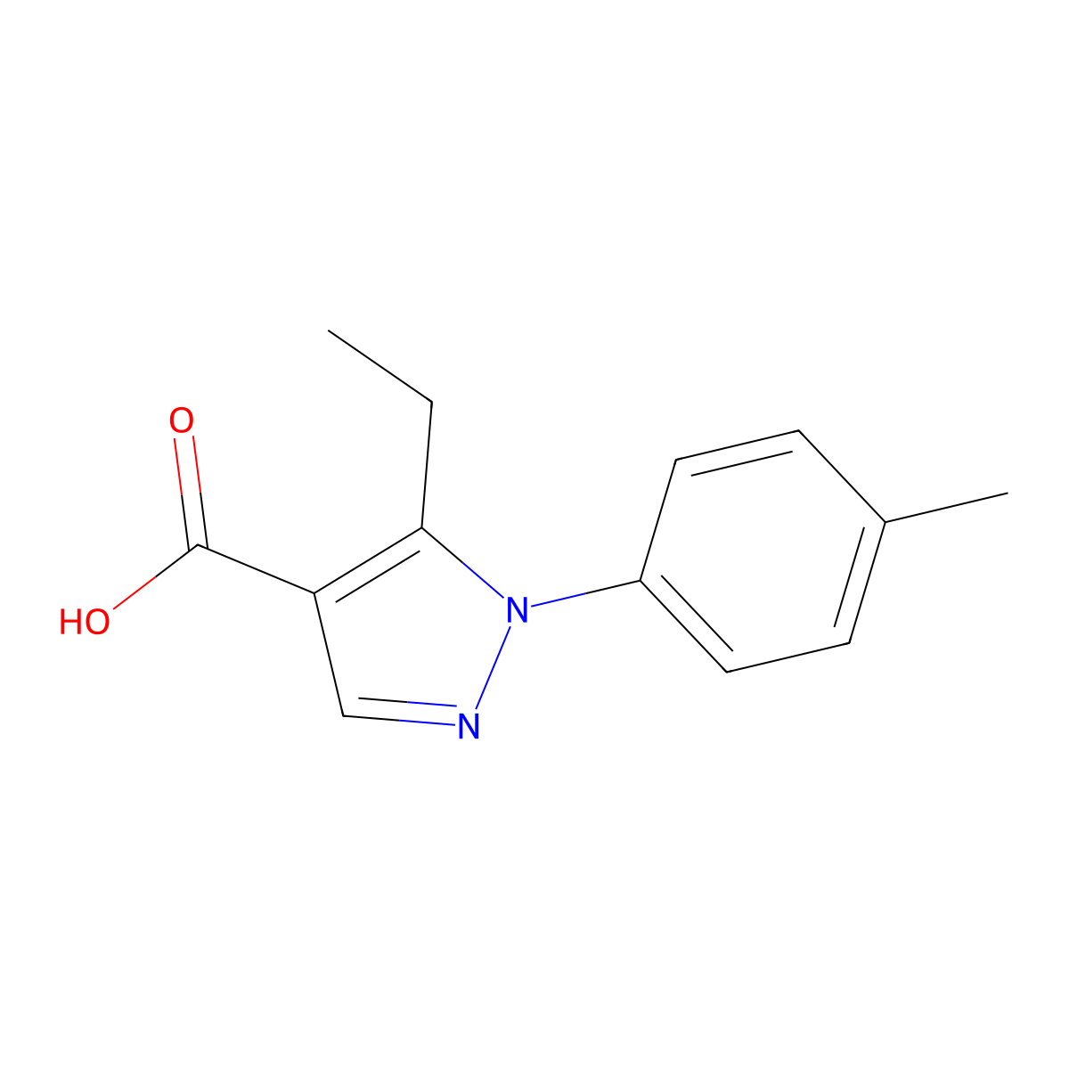 5-ethyl-1-(4-methylphenyl)-1H-pyrazole-4-carboxylic acid molecular structure, CAS 1002185-78-5