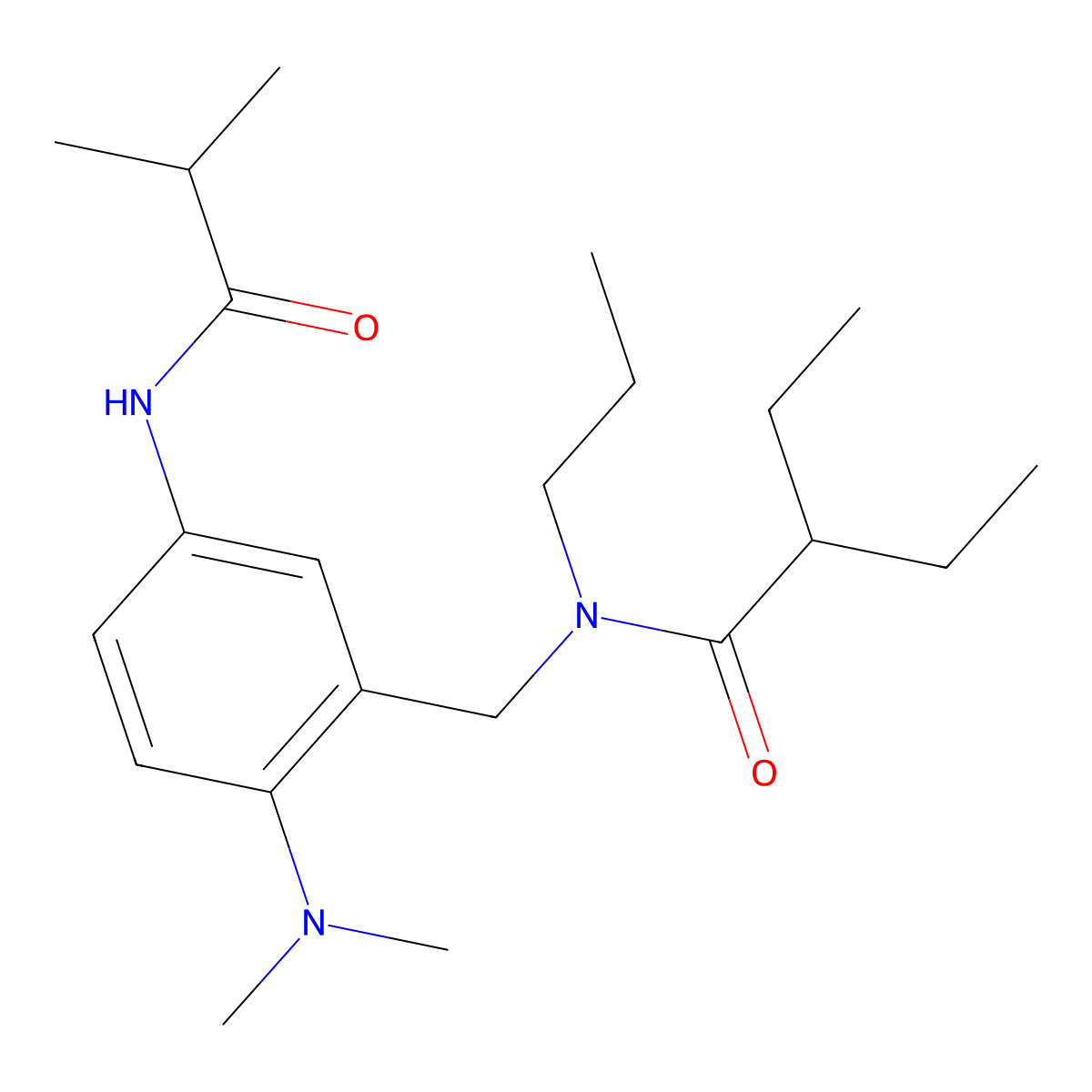 N-{[2-(Dimethylamino)-5-(2-methylpropanamido)phenyl]methyl}-2-ethyl-N-propylbutanamide molecular structure, CAS 1002185-82-1