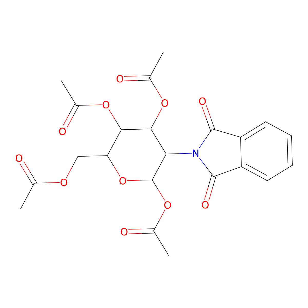 beta-D-Glucopyranose, 2-deoxy-2-(1,3-dihydro-1,3-dioxo-2H-isoindol-2-yl)-, 1,3,4,6-tetraacetate molecular structure, CAS 10022-13-6