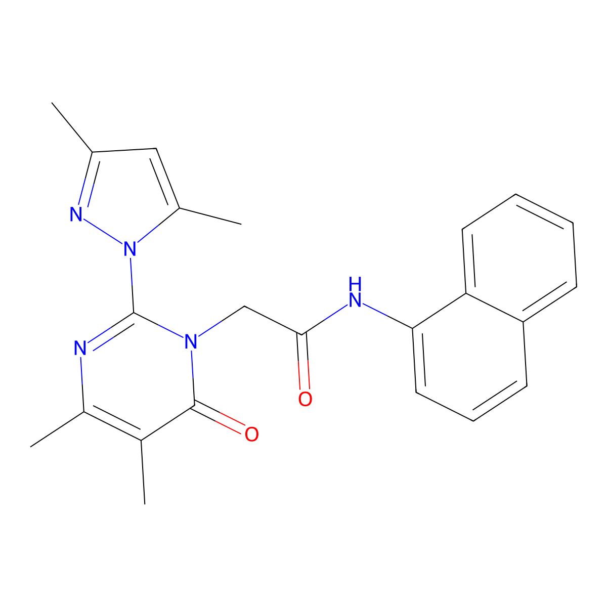 2-[2-(3,5-dimethylpyrazol-1-yl)-4,5-dimethyl-6-oxopyrimidin-1-yl]-N-naphthalen-1-ylacetamide molecular structure, CAS 1002216-84-3
