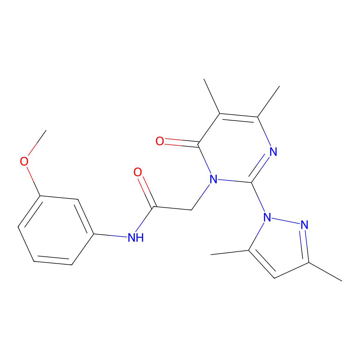 2-[2-(3,5-dimethylpyrazol-1-yl)-4,5-dimethyl-6-oxopyrimidin-1-yl]-N-(3-methoxyphenyl)acetamide molecular structure, CAS 1002217-63-1