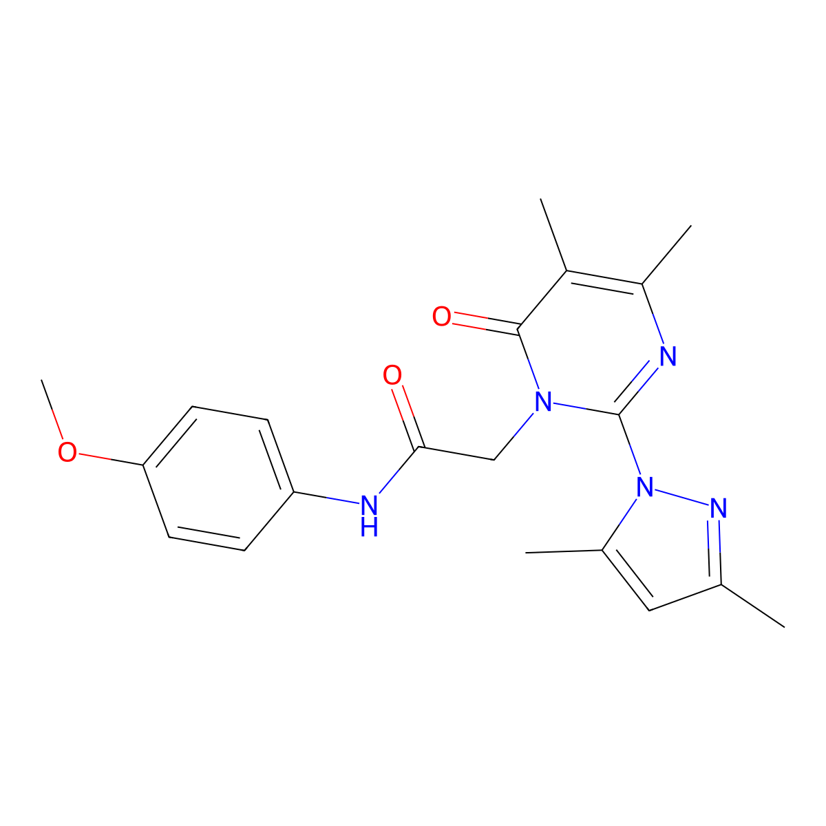 2-[2-(3,5-dimethylpyrazol-1-yl)-4,5-dimethyl-6-oxopyrimidin-1-yl]-N-(4-methoxyphenyl)acetamide molecular structure, CAS 1002217-69-7