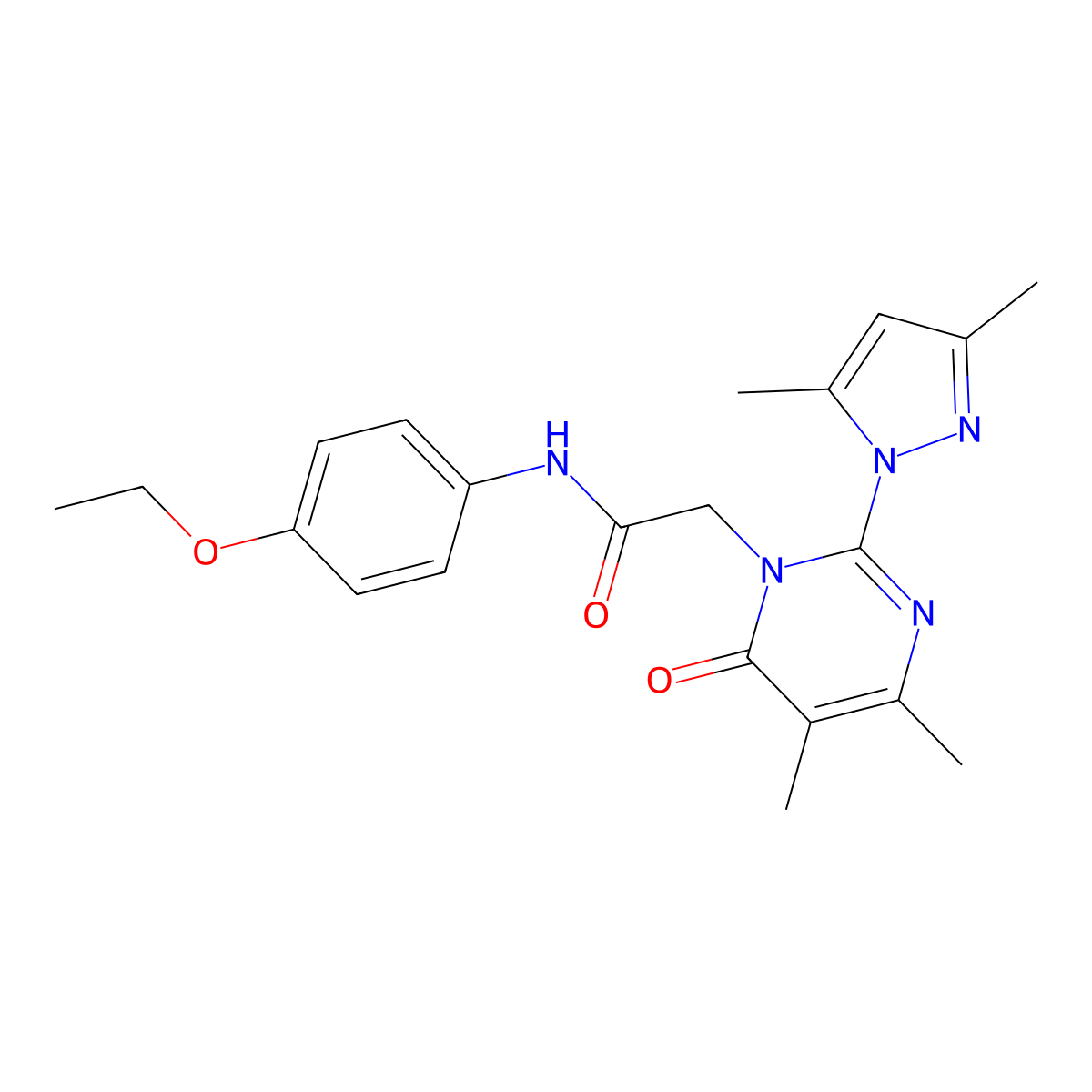 2-[2-(3,5-dimethylpyrazol-1-yl)-4,5-dimethyl-6-oxopyrimidin-1-yl]-N-(4-ethoxyphenyl)acetamide molecular structure, CAS 1002217-77-7