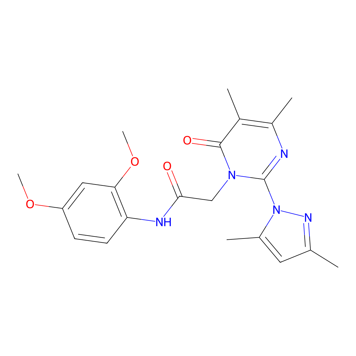 N-(2,4-dimethoxyphenyl)-2-[2-(3,5-dimethylpyrazol-1-yl)-4,5-dimethyl-6-oxopyrimidin-1-yl]acetamide molecular structure, CAS 1002217-83-5