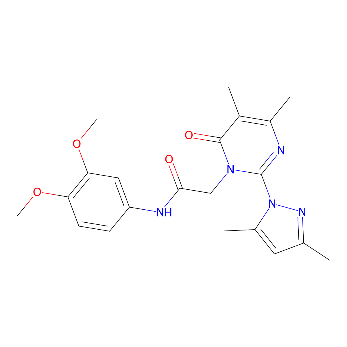 N-(3,4-dimethoxyphenyl)-2-[2-(3,5-dimethylpyrazol-1-yl)-4,5-dimethyl-6-oxopyrimidin-1-yl]acetamide molecular structure, CAS 1002217-96-0