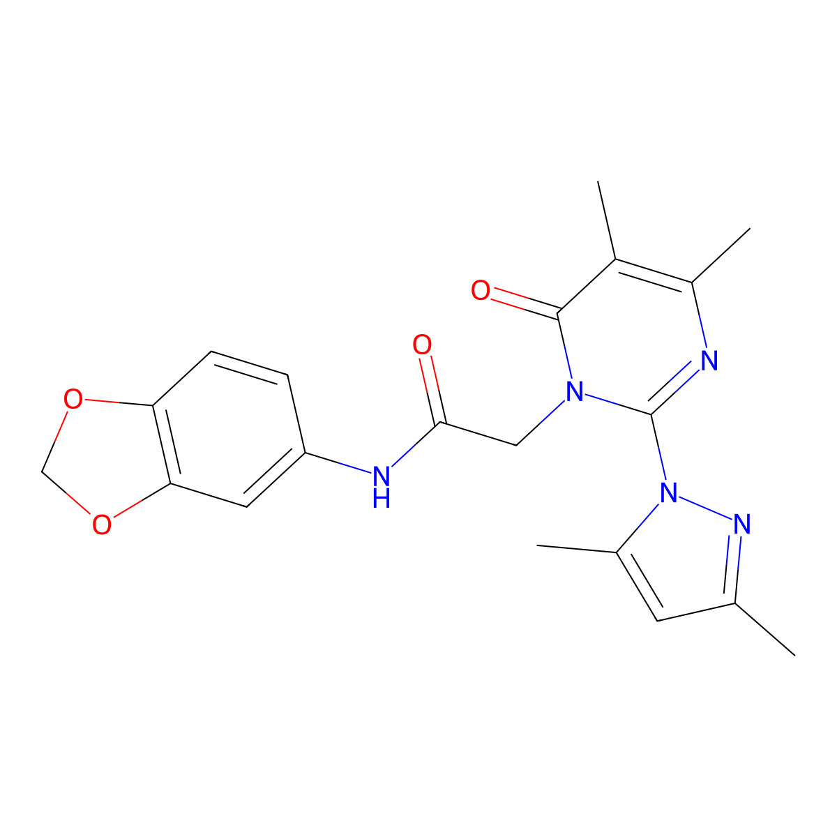 N-(1,3-benzodioxol-5-yl)-2-[2-(3,5-dimethylpyrazol-1-yl)-4,5-dimethyl-6-oxopyrimidin-1-yl]acetamide molecular structure, CAS 1002218-01-0