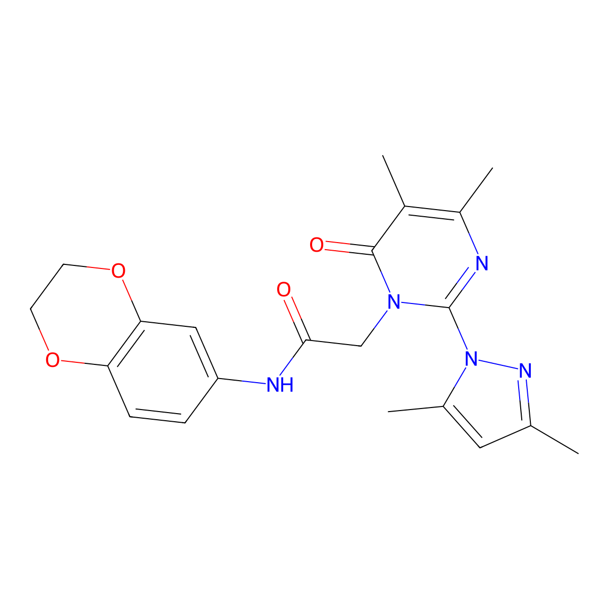 N-(2,3-dihydro-1,4-benzodioxin-6-yl)-2-[2-(3,5-dimethylpyrazol-1-yl)-4,5-dimethyl-6-oxopyrimidin-1-yl]acetamide molecular structure, CAS 1002218-05-4