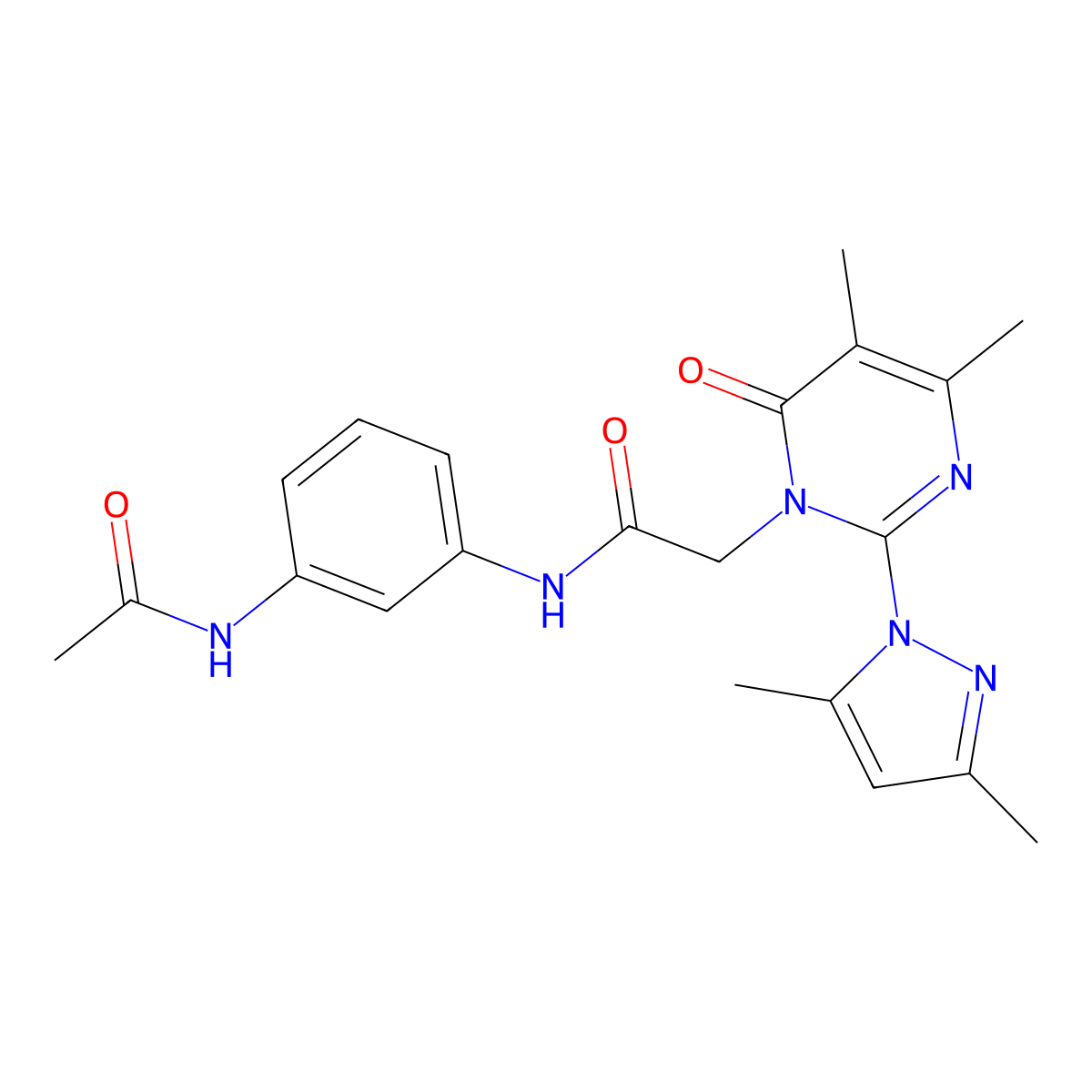 N-(3-acetamidophenyl)-2-[2-(3,5-dimethylpyrazol-1-yl)-4,5-dimethyl-6-oxopyrimidin-1-yl]acetamide molecular structure, CAS 1002218-34-9