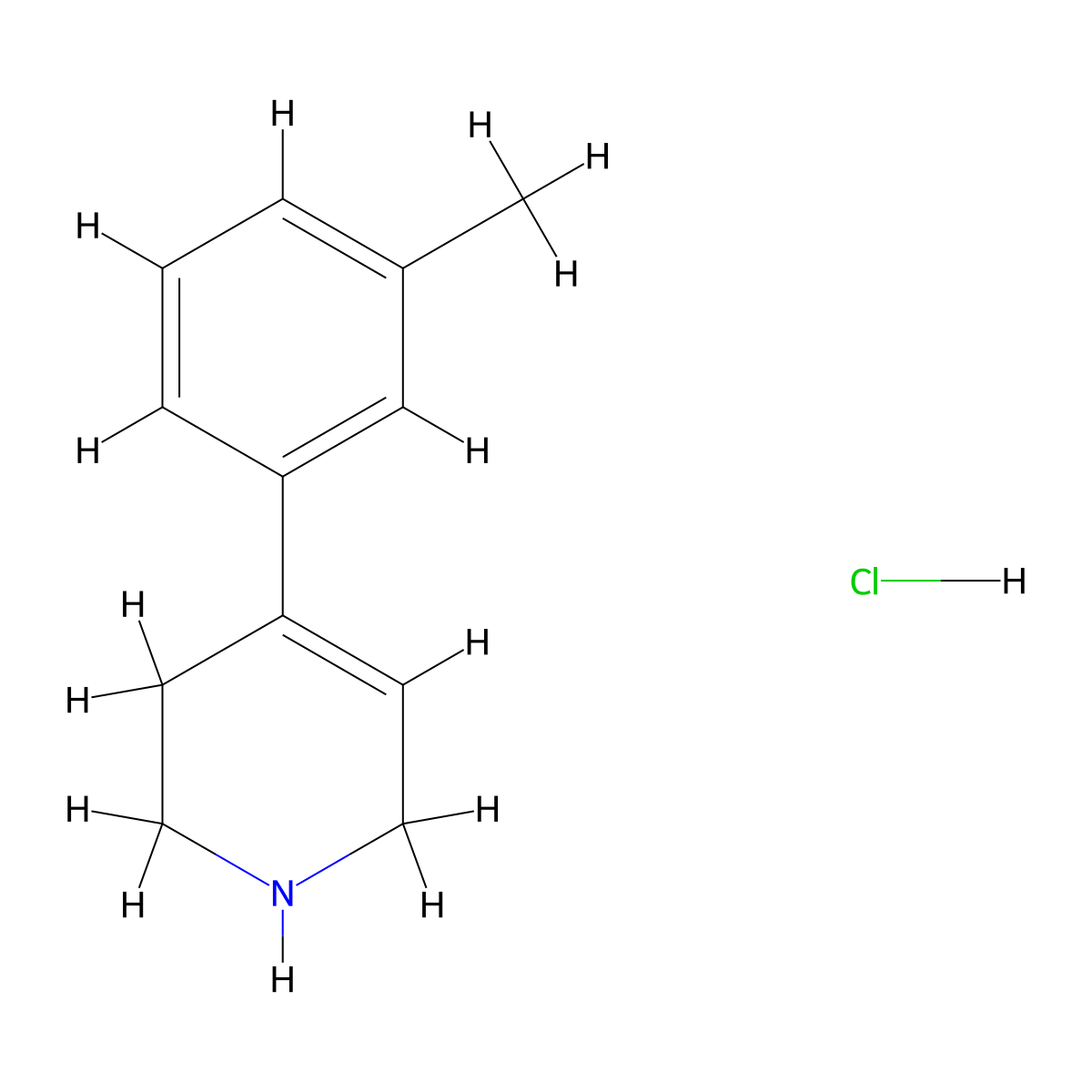 4-(3-Methylphenyl)-1,2,3,6-tetrahydropyridine--hydrogen chloride (1/1) molecular structure, CAS 100224-58-6