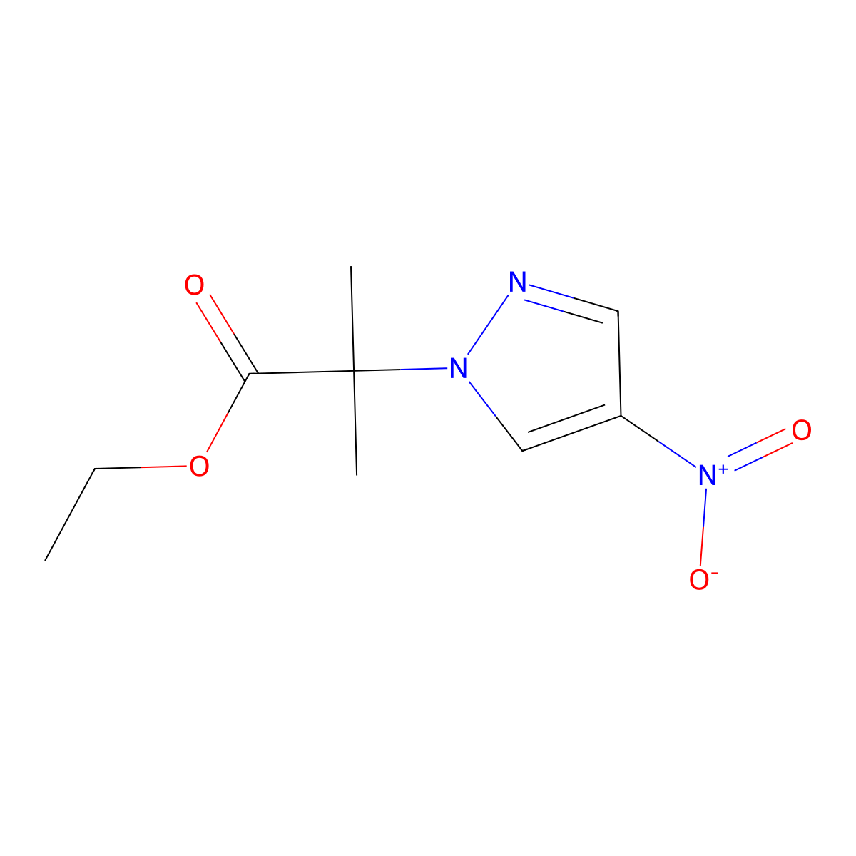 ethyl 2-methyl-2-(4-nitro-1H-pyrazol-1-yl)propanoate molecular structure, CAS 1002243-73-3
