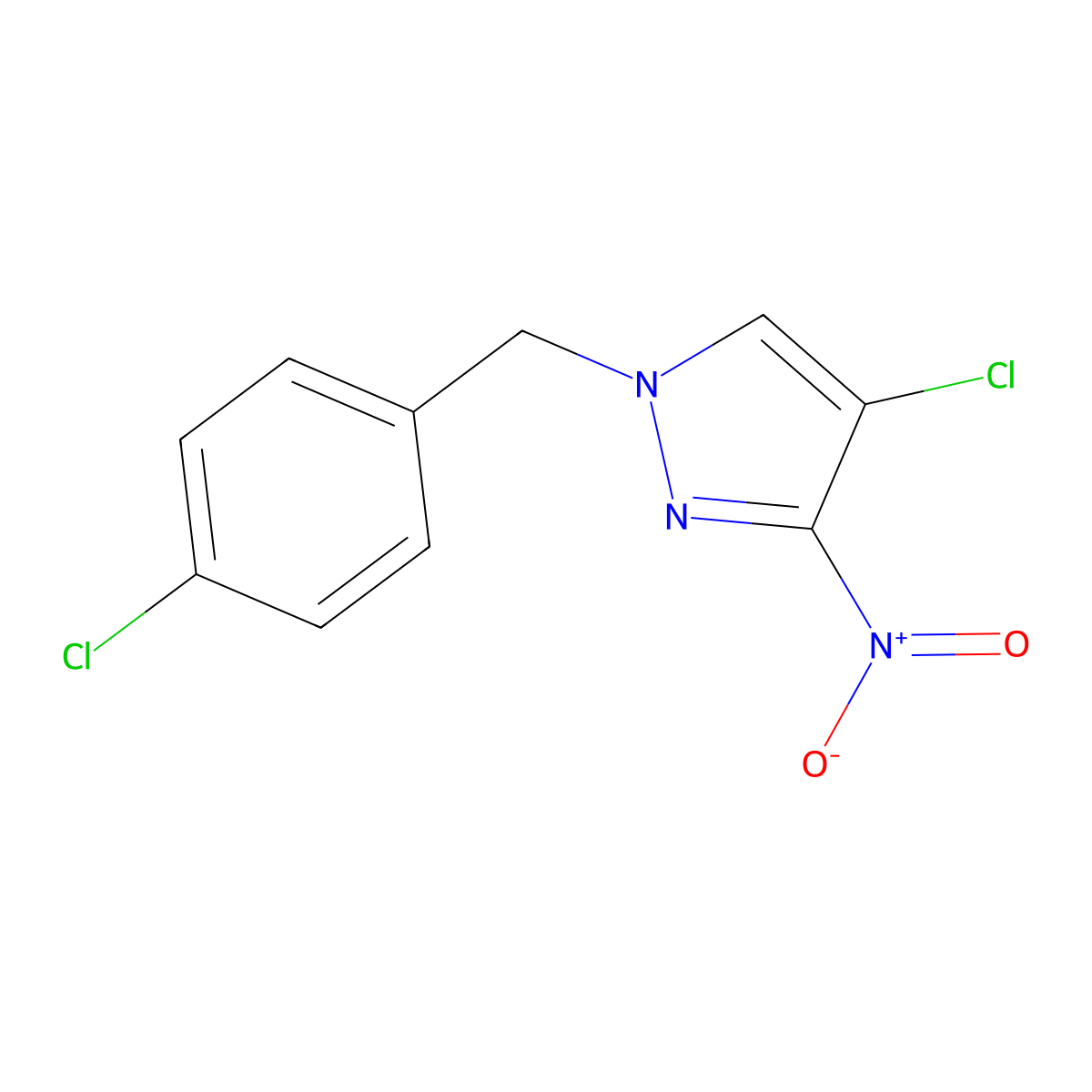 4-chloro-1-(4-chlorobenzyl)-3-nitro-1H-pyrazole molecular structure, CAS 1002243-75-5