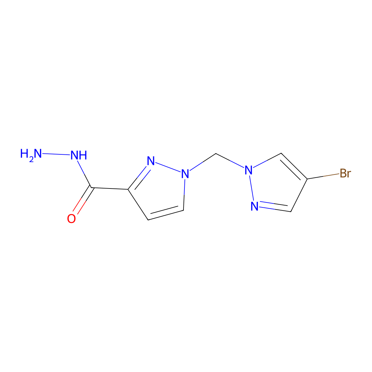 1-((4-Bromo-1H-pyrazol-1-yl)methyl)-1H-pyrazole-3-carboxylic acid hydrazide molecular structure, CAS 1002243-76-6