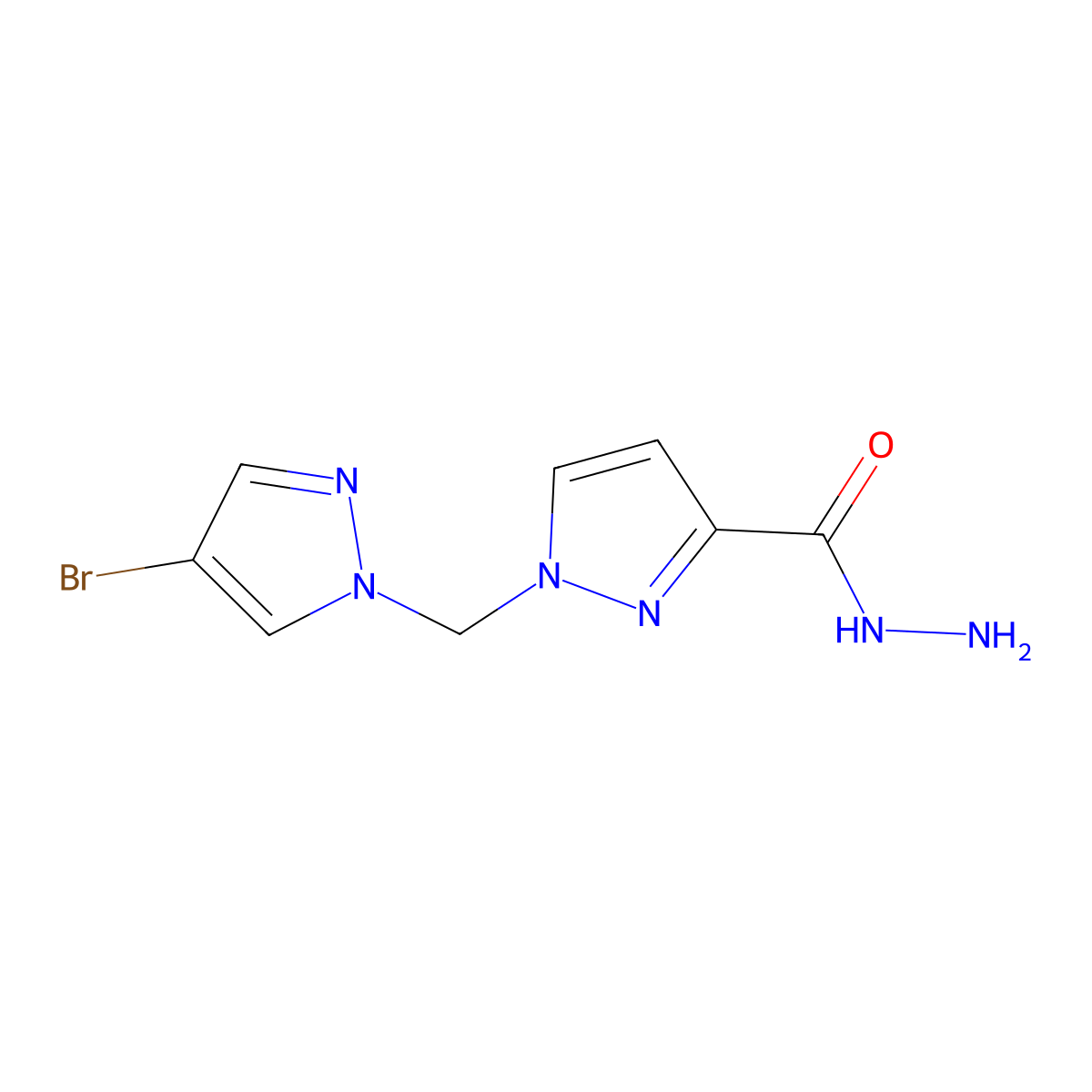 1-((4-Bromo-1H-pyrazol-1-yl)methyl)-1H-pyrazole-3-carboxylic acid hydrazide molecular structure, CAS 1002243-76-6