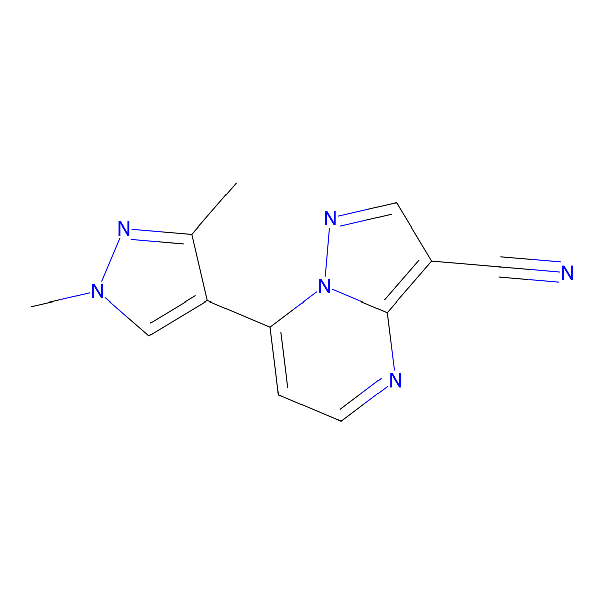 7-(1,3-Dimethyl-1H-pyrazol-4-yl)pyrazolo[1,5-a]pyrimidine-3-carbonitrile molecular structure, CAS 1002243-77-7