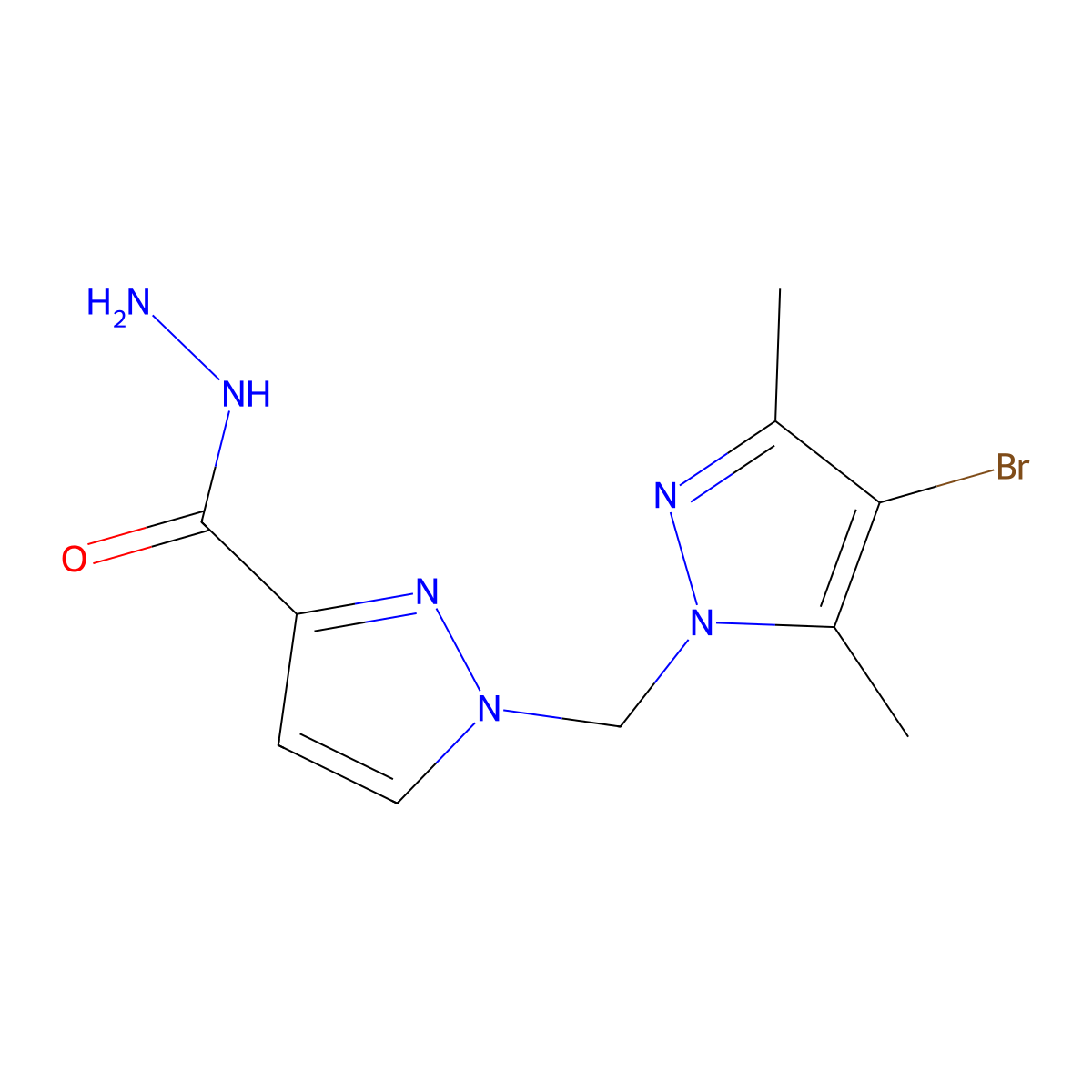 1-[(4-bromo-3,5-dimethyl-1H-pyrazol-1-yl)methyl]-1H-pyrazole-3-carbohydrazide molecular structure, CAS 1002243-82-4