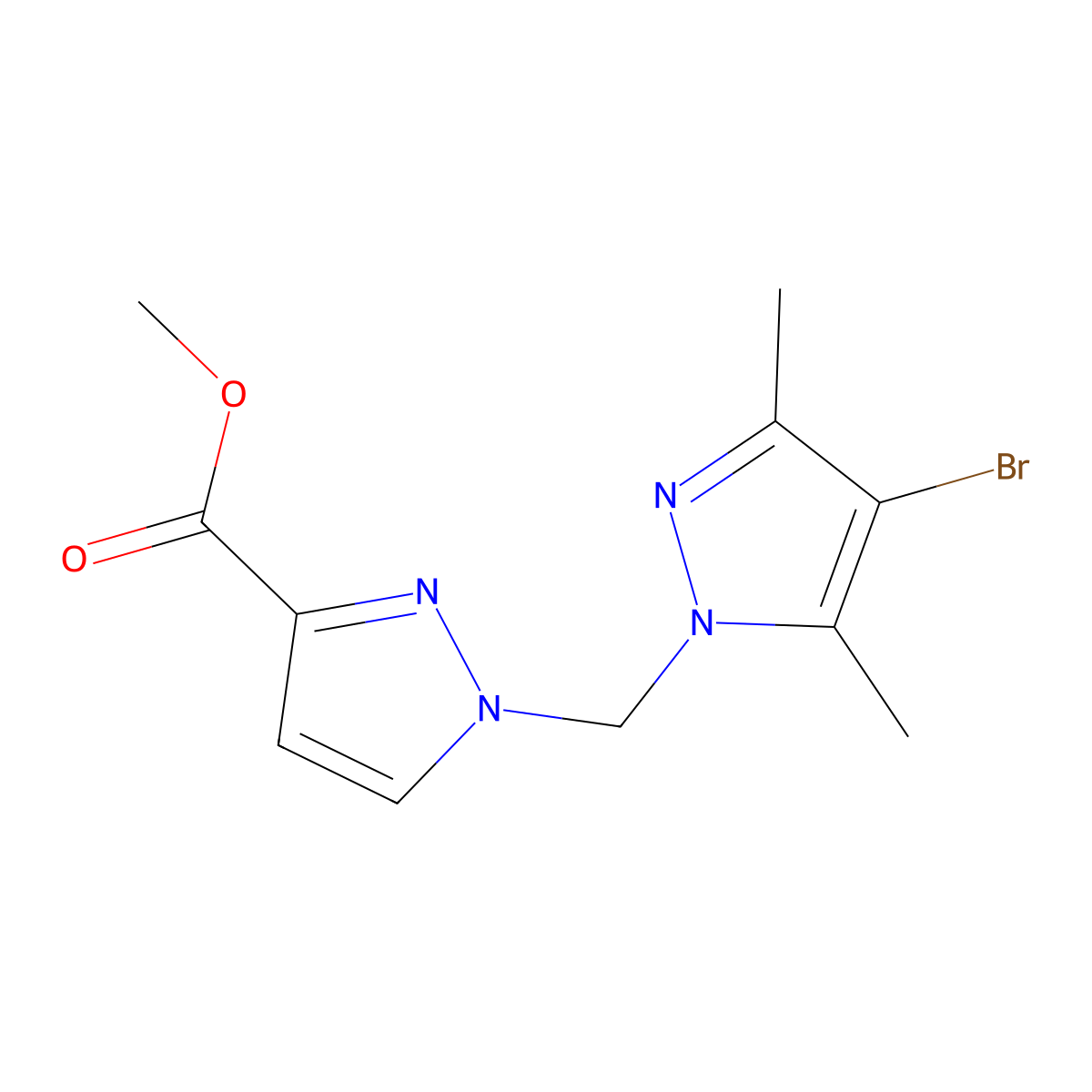 Methyl 1-((4-bromo-3,5-dimethyl-1H-pyrazol-1-yl)methyl)-1H-pyrazole-3-carboxylate molecular structure, CAS 1002243-83-5