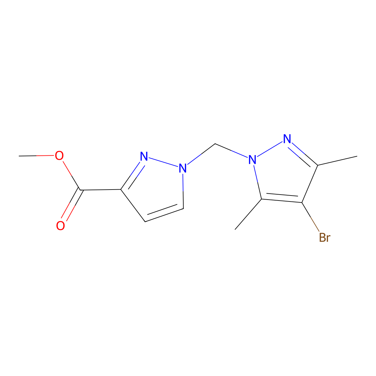 Methyl 1-((4-bromo-3,5-dimethyl-1H-pyrazol-1-yl)methyl)-1H-pyrazole-3-carboxylate molecular structure, CAS 1002243-83-5