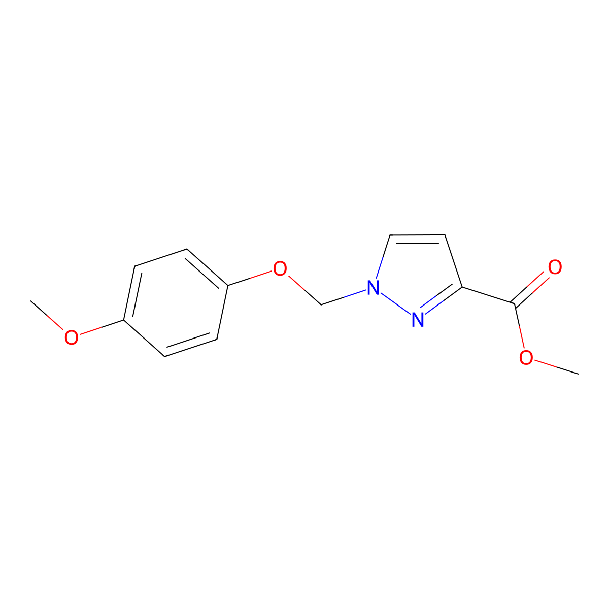 Methyl 1-((4-methoxyphenoxy)methyl)-1H-pyrazole-3-carboxylate molecular structure, CAS 1002243-85-7