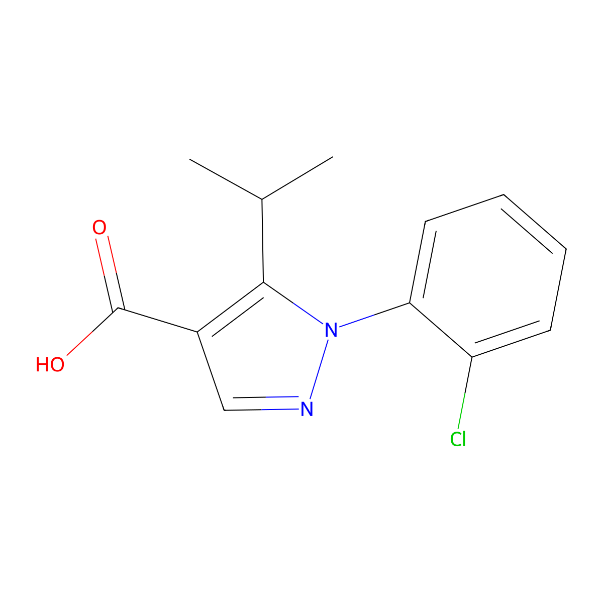 1-(2-chlorophenyl)-5-(propan-2-yl)-1H-pyrazole-4-carboxylic acid molecular structure, CAS 1002249-52-6