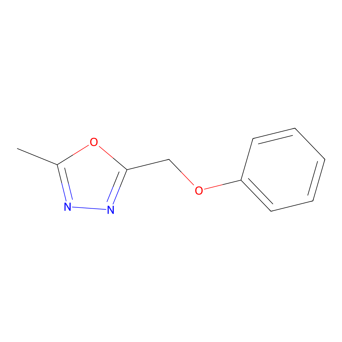 2-Methyl-5-(phenoxymethyl)-1,3,4-oxadiazole molecular structure, CAS 1002256-26-9